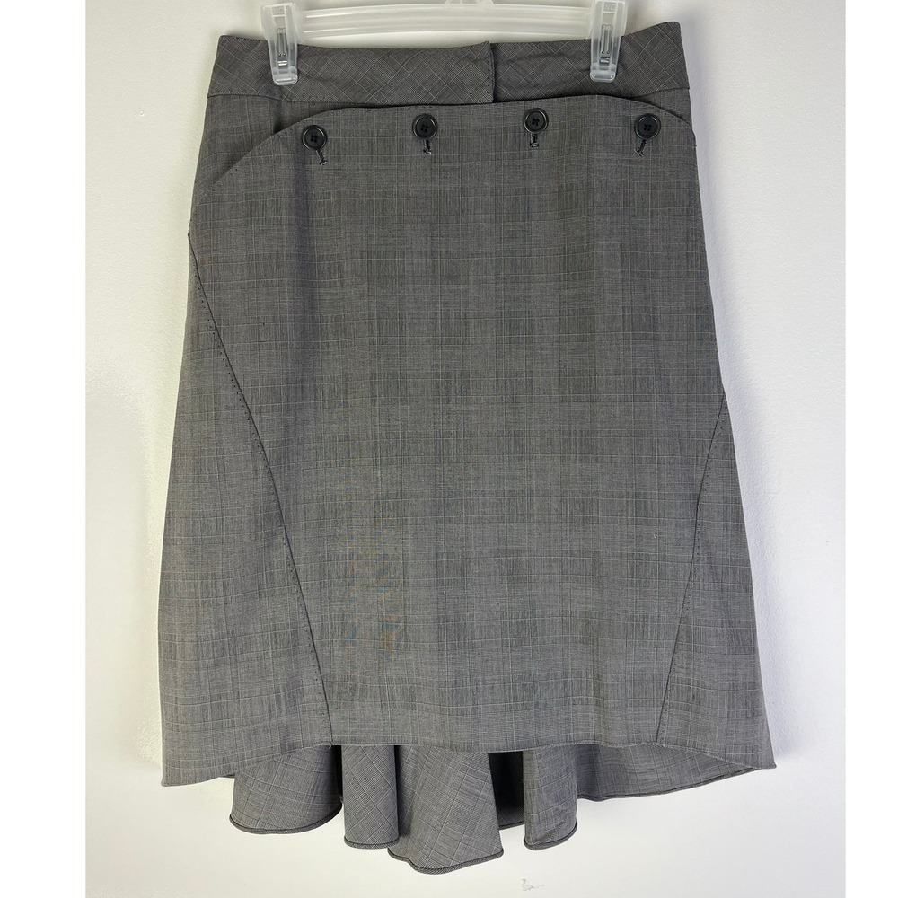 Max Studio Office Core Gray Hi Low Skirt Glen Check Career Business Flared Hem 4
